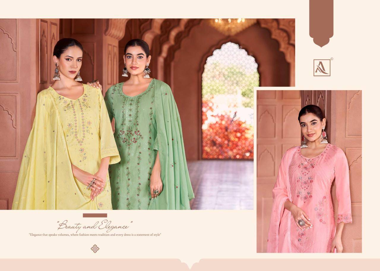 Alok suit green omre Dress material market in India